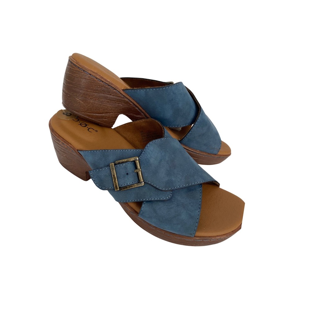 b.o.c. Wedge Sandals Womens 8 Blue Excellent Buckle Slip On BC0030104 CHC23